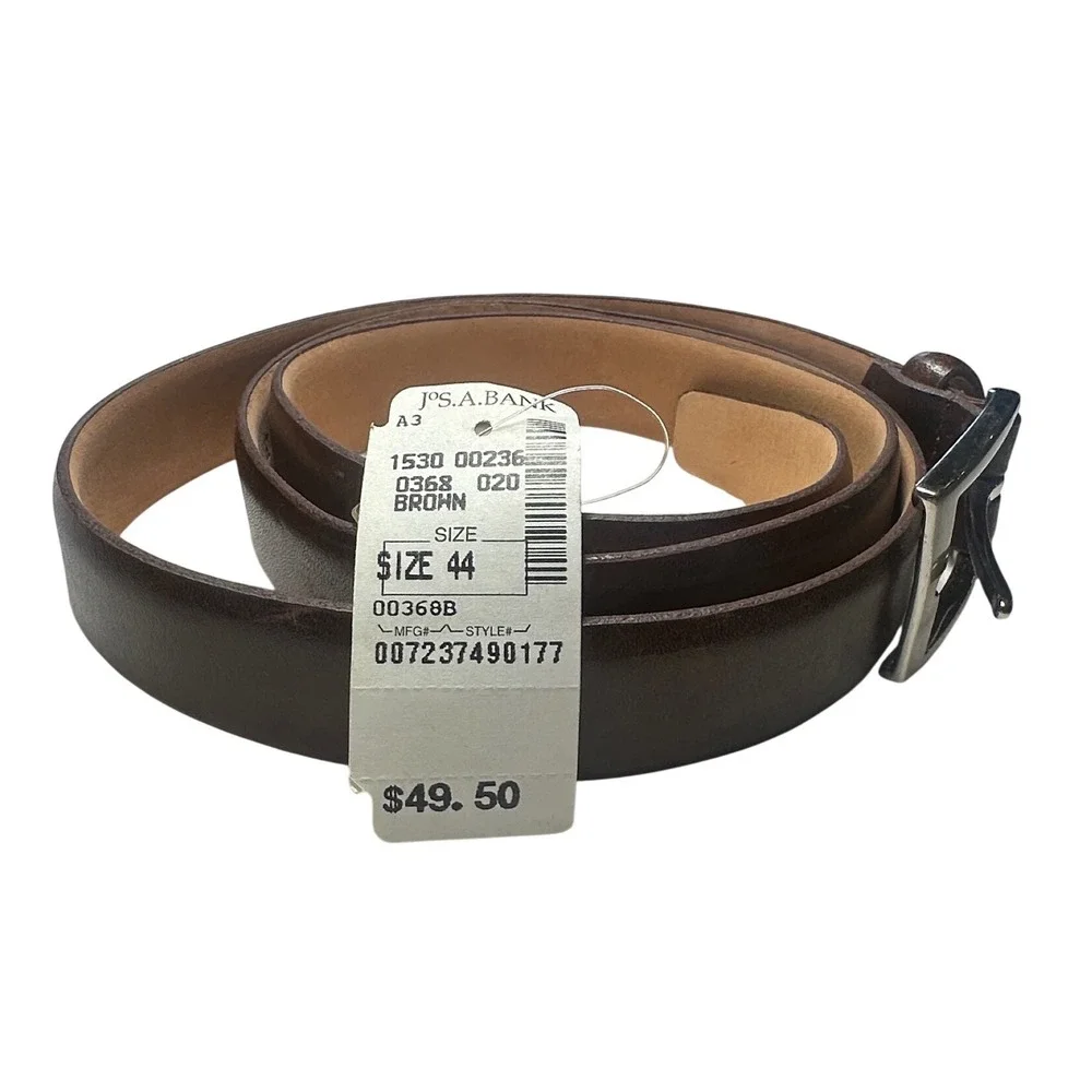 Jos. A. Bank Leather Belt Mens 44 Brown Silver Buckle‎ NWT